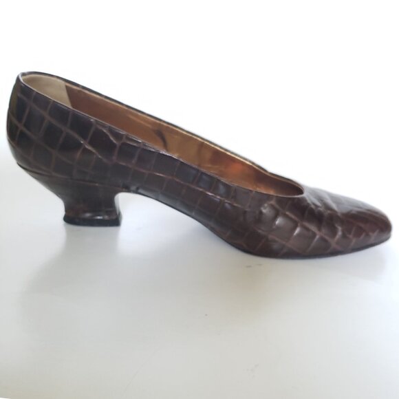 Joan & David Italian Brown Croc Print Leather Pumps -Hand Made in Italy, size 7B - Picture 11 of 16